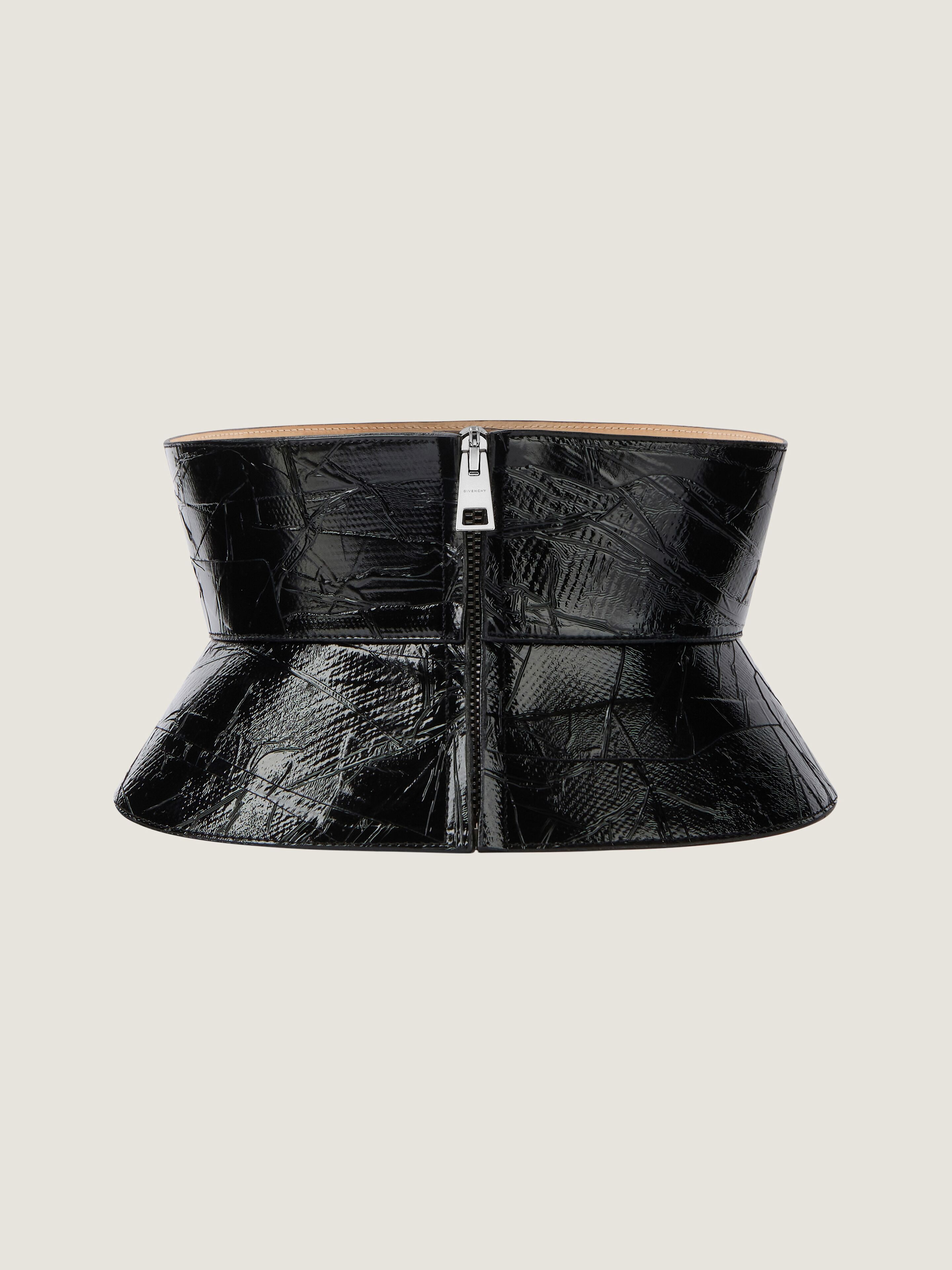 Corset belt in leather with Tape print